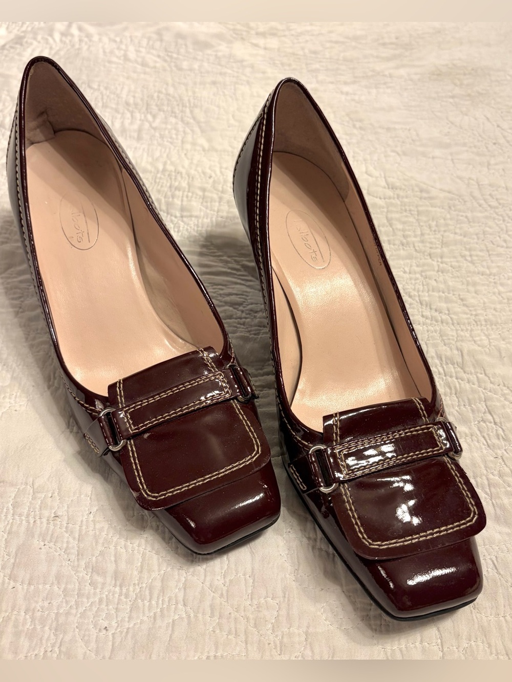 Women's Patent Leather Square-Toe Pumps - Dark Burgundy